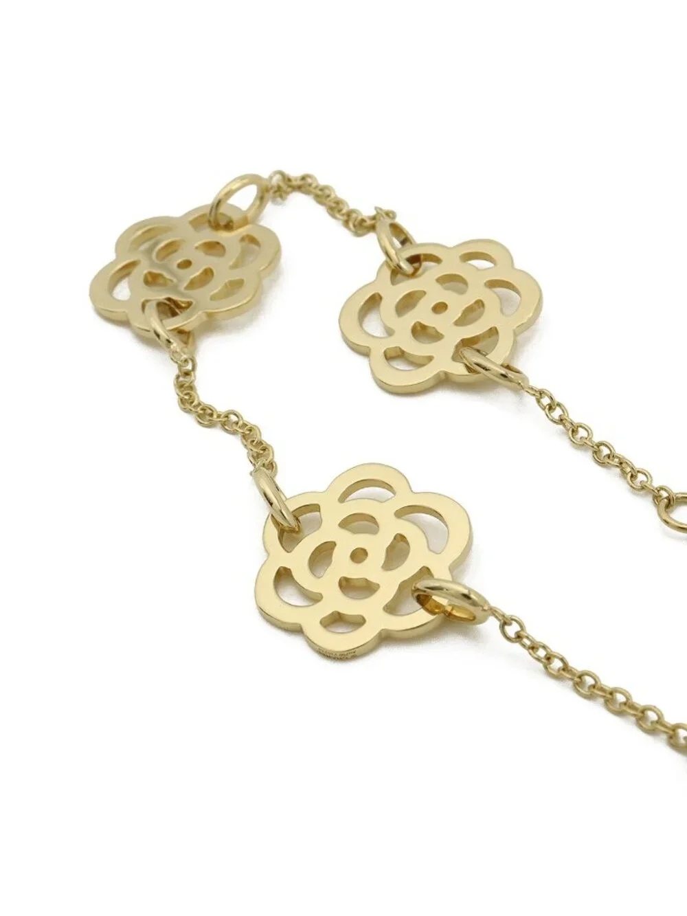 Chanel Camellia 3 Motif Chain Bracelet Openwork 18k Yellow Gold